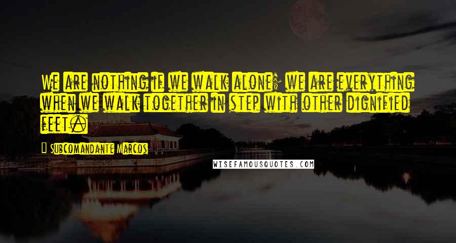 Subcomandante Marcos Quotes: We are nothing if we walk alone; we are everything when we walk together in step with other dignified feet.