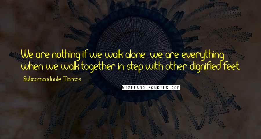 Subcomandante Marcos Quotes: We are nothing if we walk alone; we are everything when we walk together in step with other dignified feet.