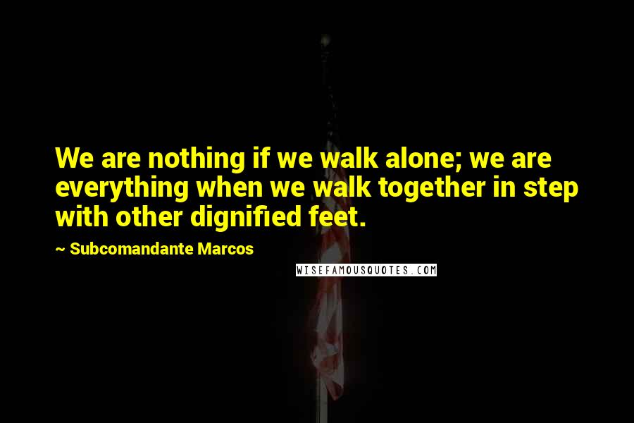 Subcomandante Marcos Quotes: We are nothing if we walk alone; we are everything when we walk together in step with other dignified feet.