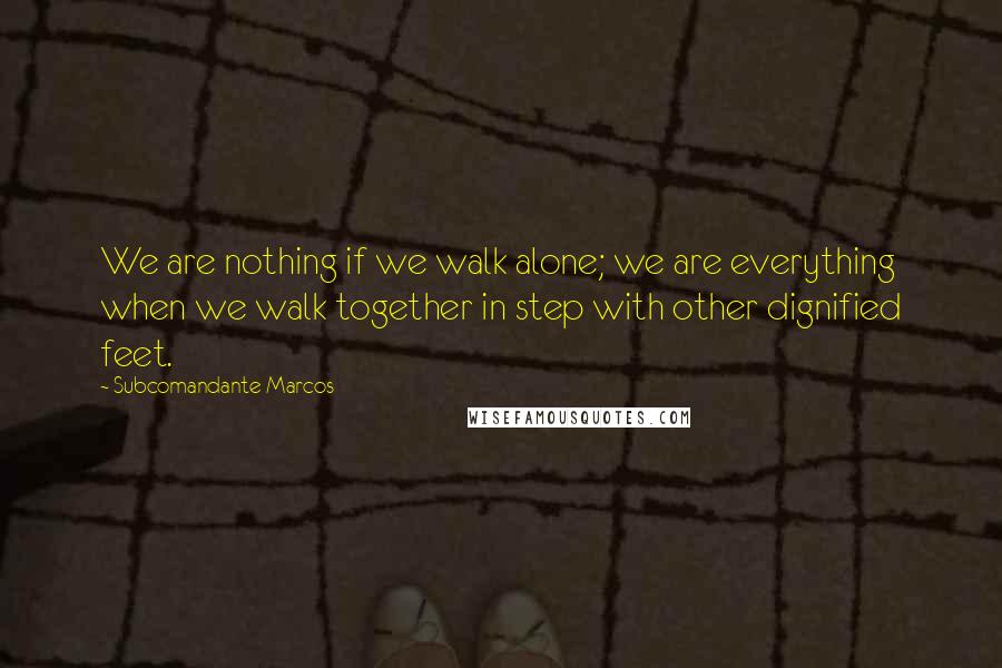 Subcomandante Marcos Quotes: We are nothing if we walk alone; we are everything when we walk together in step with other dignified feet.