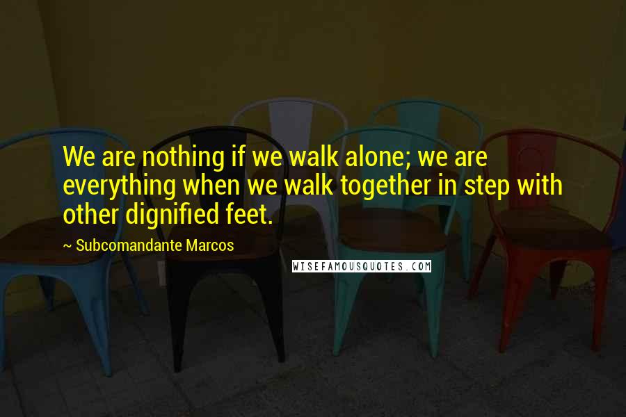 Subcomandante Marcos Quotes: We are nothing if we walk alone; we are everything when we walk together in step with other dignified feet.