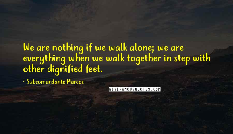 Subcomandante Marcos Quotes: We are nothing if we walk alone; we are everything when we walk together in step with other dignified feet.