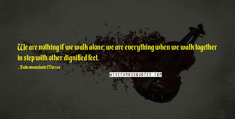 Subcomandante Marcos Quotes: We are nothing if we walk alone; we are everything when we walk together in step with other dignified feet.