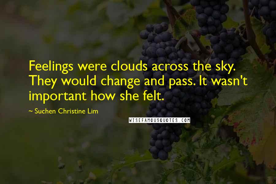 Suchen Christine Lim Quotes: Feelings were clouds across the sky. They would change and pass. It wasn't important how she felt.