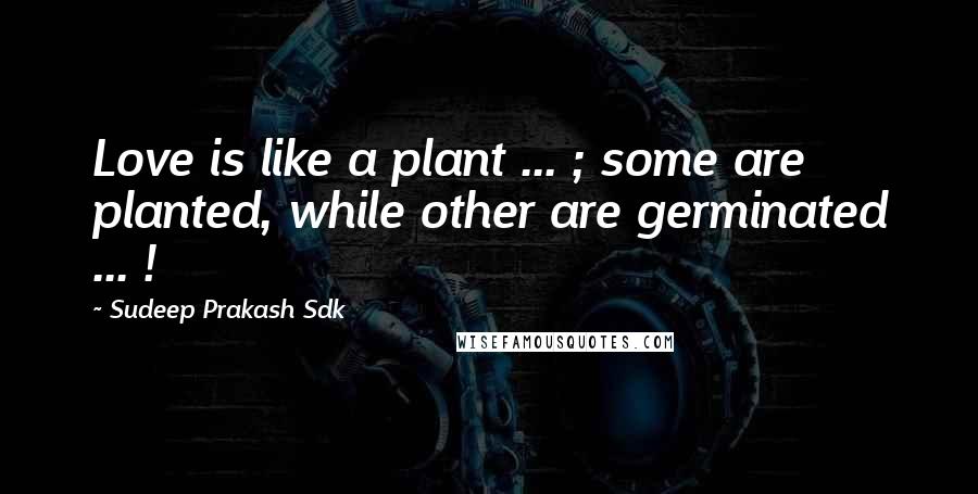 Sudeep Prakash Sdk Quotes: Love is like a plant ... ; some are planted, while other are germinated ... !