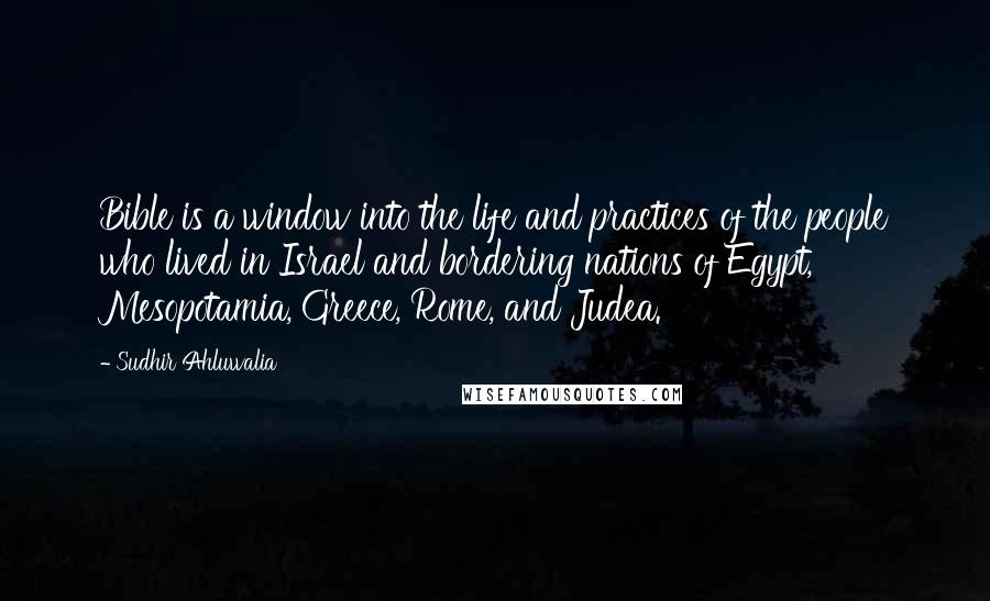 Sudhir Ahluwalia Quotes: Bible is a window into the life and practices of the people who lived in Israel and bordering nations of Egypt, Mesopotamia, Greece, Rome, and Judea.