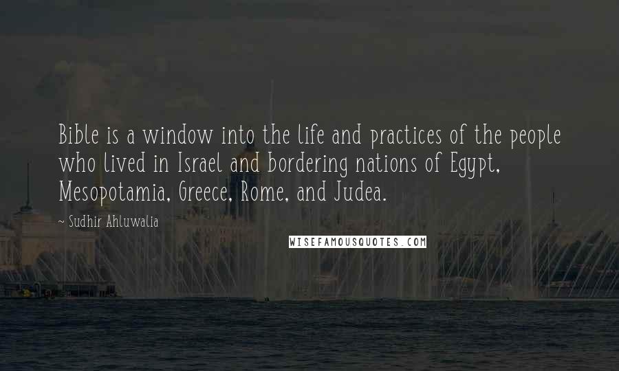 Sudhir Ahluwalia Quotes: Bible is a window into the life and practices of the people who lived in Israel and bordering nations of Egypt, Mesopotamia, Greece, Rome, and Judea.