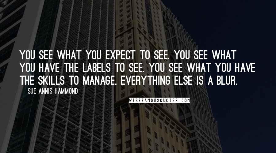 Sue Annis Hammond Quotes: You see what you expect to see. You see what you have the labels to see. You see what you have the skills to manage. Everything else is a blur.