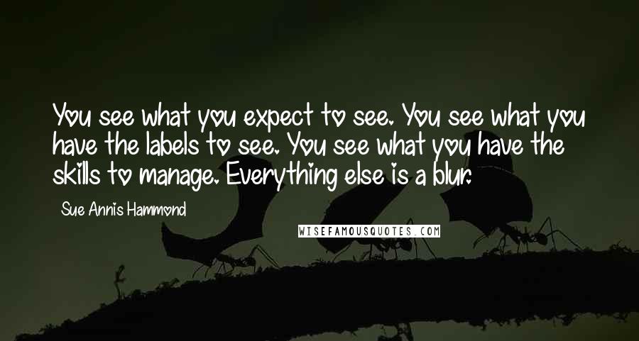Sue Annis Hammond Quotes: You see what you expect to see. You see what you have the labels to see. You see what you have the skills to manage. Everything else is a blur.