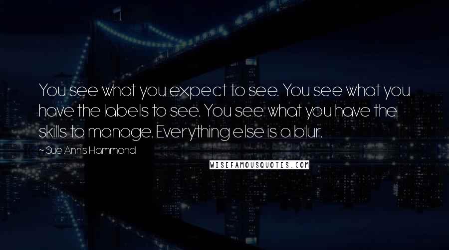 Sue Annis Hammond Quotes: You see what you expect to see. You see what you have the labels to see. You see what you have the skills to manage. Everything else is a blur.