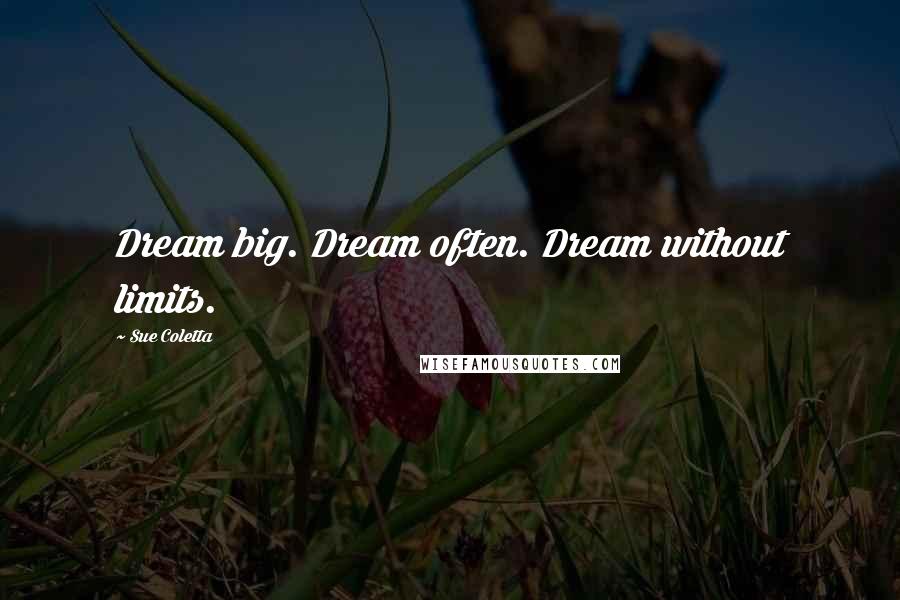 Sue Coletta Quotes: Dream big. Dream often. Dream without limits.