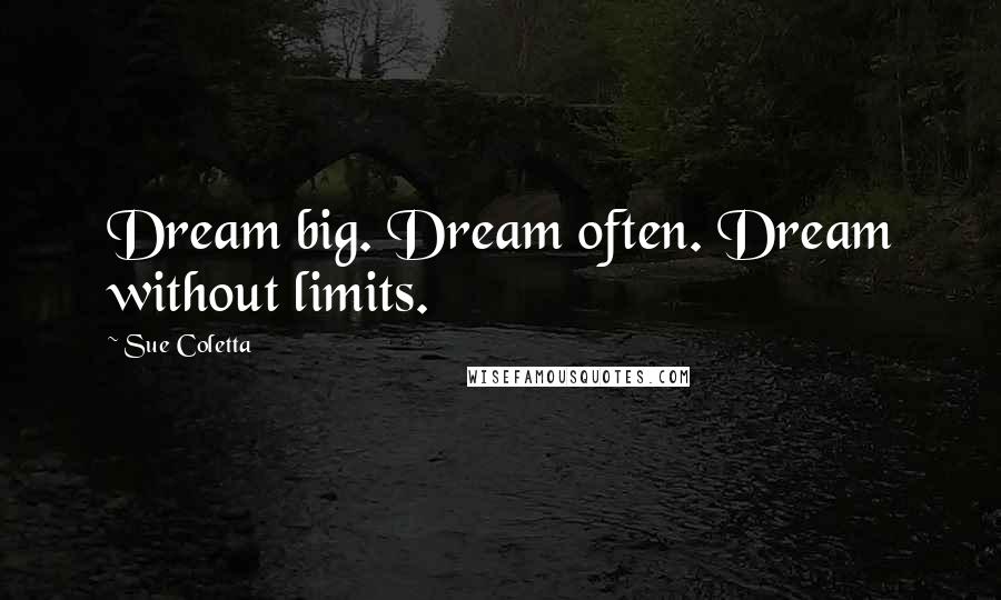 Sue Coletta Quotes: Dream big. Dream often. Dream without limits.