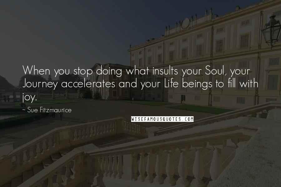 Sue Fitzmaurice Quotes: When you stop doing what insults your Soul, your Journey accelerates and your Life beings to fill with joy.