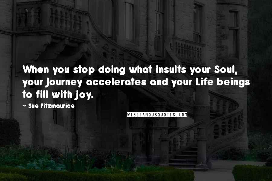 Sue Fitzmaurice Quotes: When you stop doing what insults your Soul, your Journey accelerates and your Life beings to fill with joy.