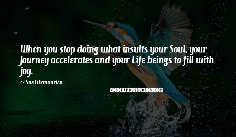 Sue Fitzmaurice Quotes: When you stop doing what insults your Soul, your Journey accelerates and your Life beings to fill with joy.