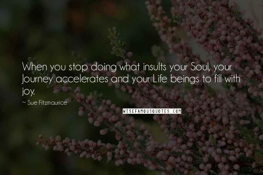 Sue Fitzmaurice Quotes: When you stop doing what insults your Soul, your Journey accelerates and your Life beings to fill with joy.