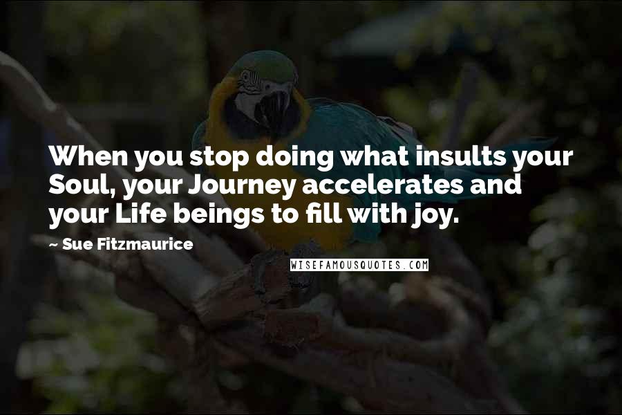 Sue Fitzmaurice Quotes: When you stop doing what insults your Soul, your Journey accelerates and your Life beings to fill with joy.