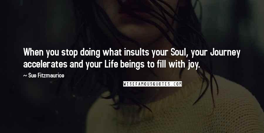 Sue Fitzmaurice Quotes: When you stop doing what insults your Soul, your Journey accelerates and your Life beings to fill with joy.