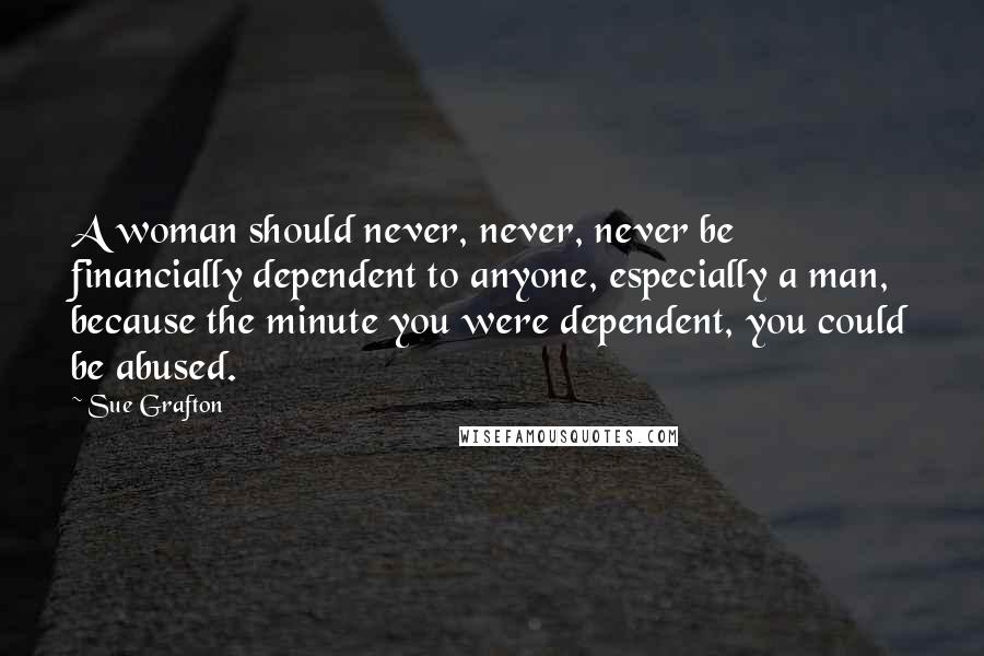 Sue Grafton Quotes: A woman should never, never, never be financially dependent to anyone, especially a man, because the minute you were dependent, you could be abused.