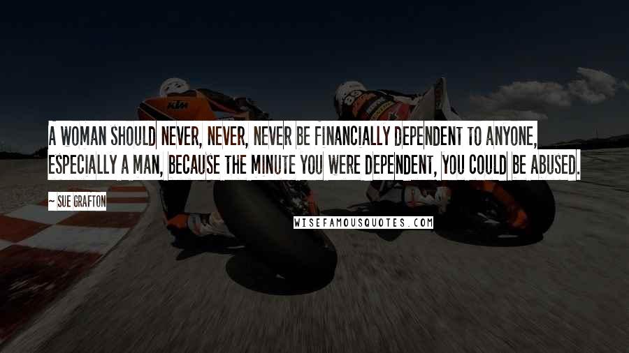 Sue Grafton Quotes: A woman should never, never, never be financially dependent to anyone, especially a man, because the minute you were dependent, you could be abused.