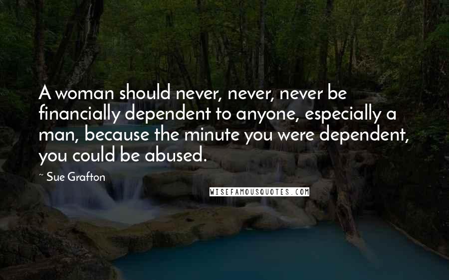 Sue Grafton Quotes: A woman should never, never, never be financially dependent to anyone, especially a man, because the minute you were dependent, you could be abused.