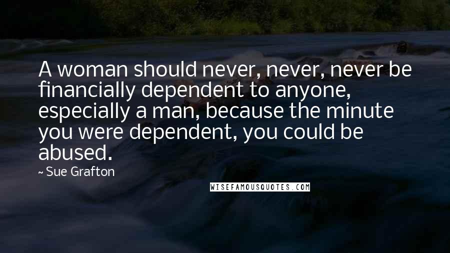 Sue Grafton Quotes: A woman should never, never, never be financially dependent to anyone, especially a man, because the minute you were dependent, you could be abused.