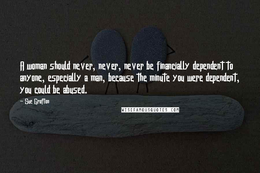 Sue Grafton Quotes: A woman should never, never, never be financially dependent to anyone, especially a man, because the minute you were dependent, you could be abused.