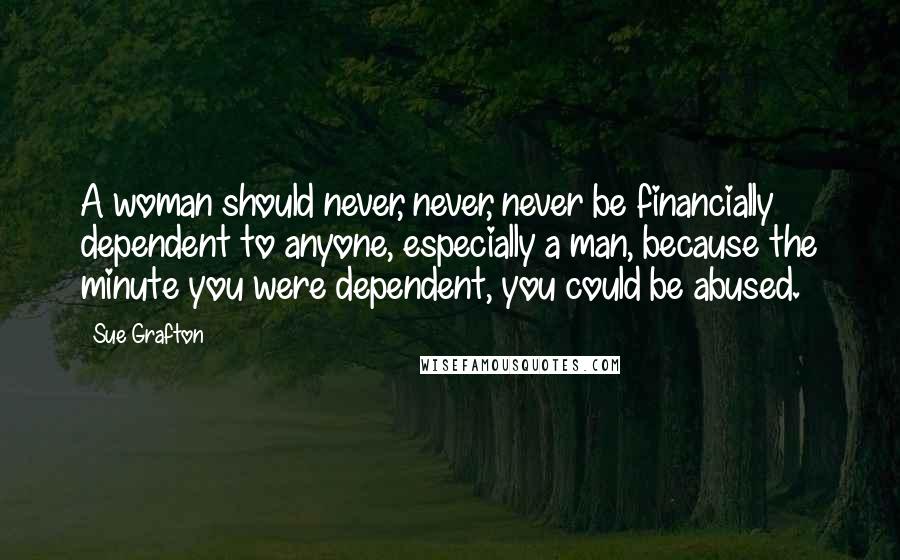 Sue Grafton Quotes: A woman should never, never, never be financially dependent to anyone, especially a man, because the minute you were dependent, you could be abused.