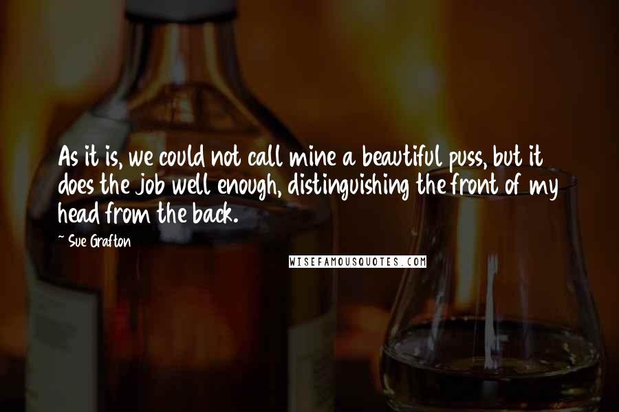 Sue Grafton Quotes: As it is, we could not call mine a beautiful puss, but it does the job well enough, distinguishing the front of my head from the back.