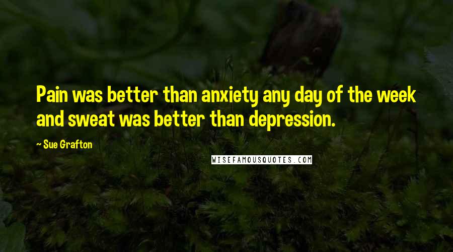 Sue Grafton Quotes: Pain was better than anxiety any day of the week and sweat was better than depression.