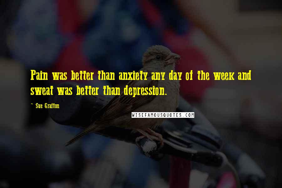 Sue Grafton Quotes: Pain was better than anxiety any day of the week and sweat was better than depression.