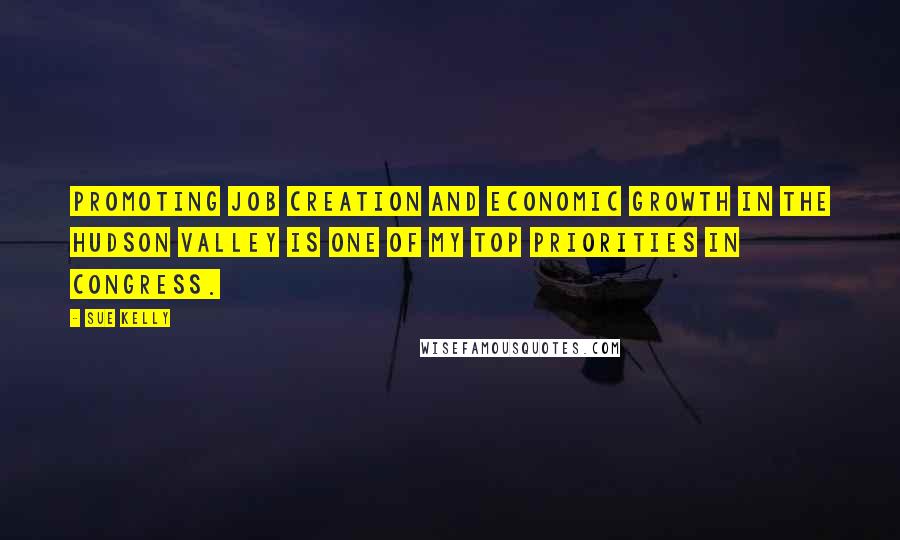 Sue Kelly Quotes: Promoting job creation and economic growth in the Hudson Valley is one of my top priorities in Congress.