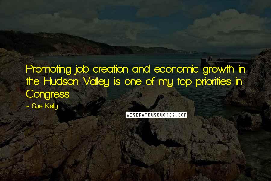 Sue Kelly Quotes: Promoting job creation and economic growth in the Hudson Valley is one of my top priorities in Congress.