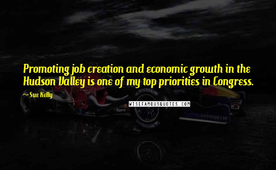 Sue Kelly Quotes: Promoting job creation and economic growth in the Hudson Valley is one of my top priorities in Congress.