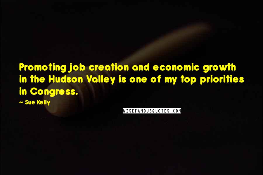 Sue Kelly Quotes: Promoting job creation and economic growth in the Hudson Valley is one of my top priorities in Congress.