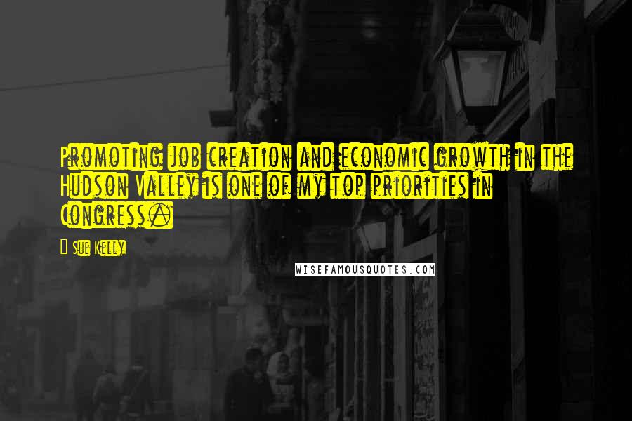 Sue Kelly Quotes: Promoting job creation and economic growth in the Hudson Valley is one of my top priorities in Congress.