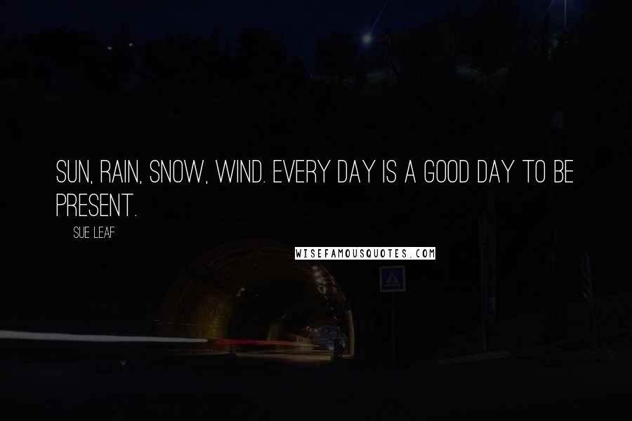 Sue Leaf Quotes: Sun, rain, snow, wind. Every day is a good day to be present.