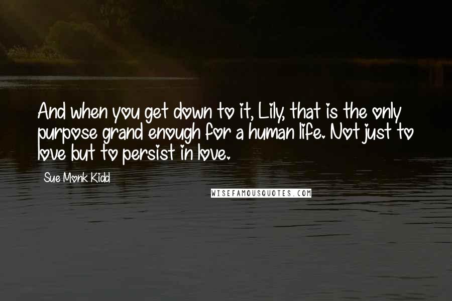 Sue Monk Kidd Quotes: And when you get down to it, Lily, that is the only purpose grand enough for a human life. Not just to love but to persist in love.