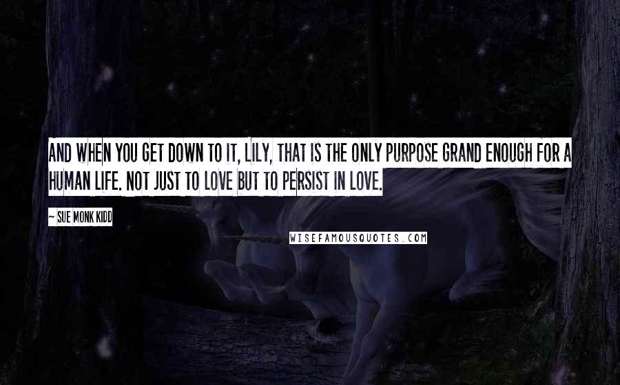 Sue Monk Kidd Quotes: And when you get down to it, Lily, that is the only purpose grand enough for a human life. Not just to love but to persist in love.