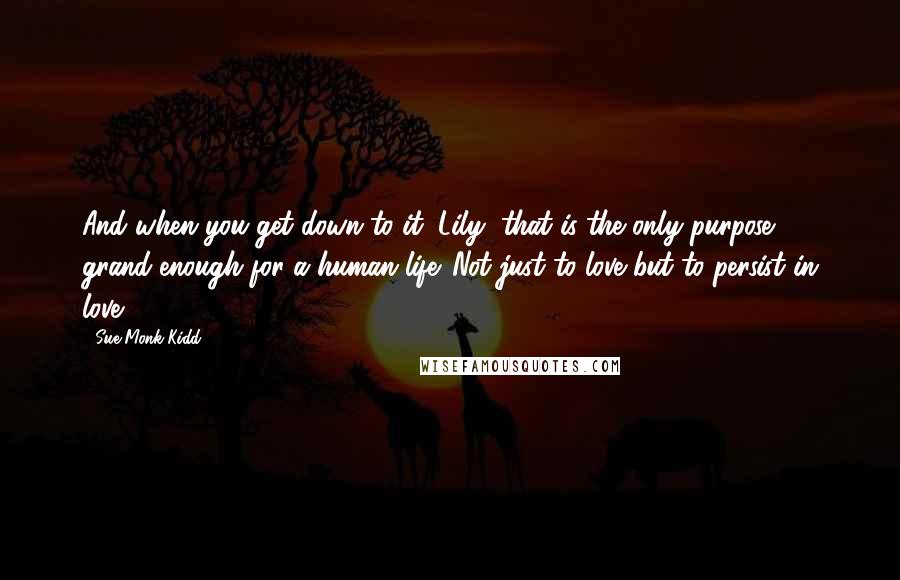 Sue Monk Kidd Quotes: And when you get down to it, Lily, that is the only purpose grand enough for a human life. Not just to love but to persist in love.