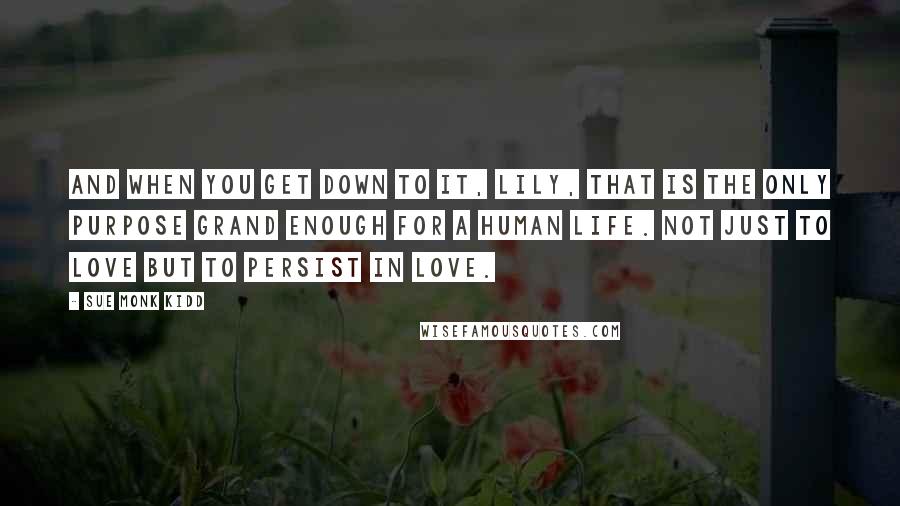 Sue Monk Kidd Quotes: And when you get down to it, Lily, that is the only purpose grand enough for a human life. Not just to love but to persist in love.