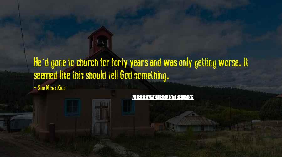 Sue Monk Kidd Quotes: He'd gone to church for forty years and was only getting worse. It seemed like this should tell God something.