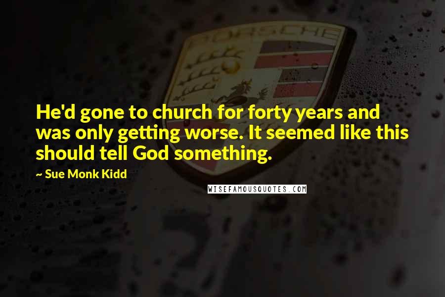 Sue Monk Kidd Quotes: He'd gone to church for forty years and was only getting worse. It seemed like this should tell God something.