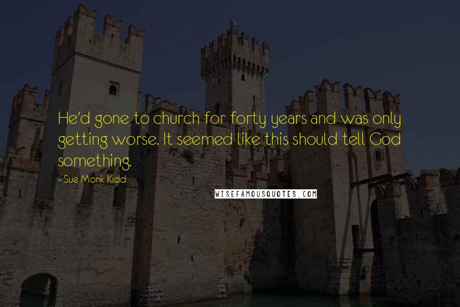 Sue Monk Kidd Quotes: He'd gone to church for forty years and was only getting worse. It seemed like this should tell God something.