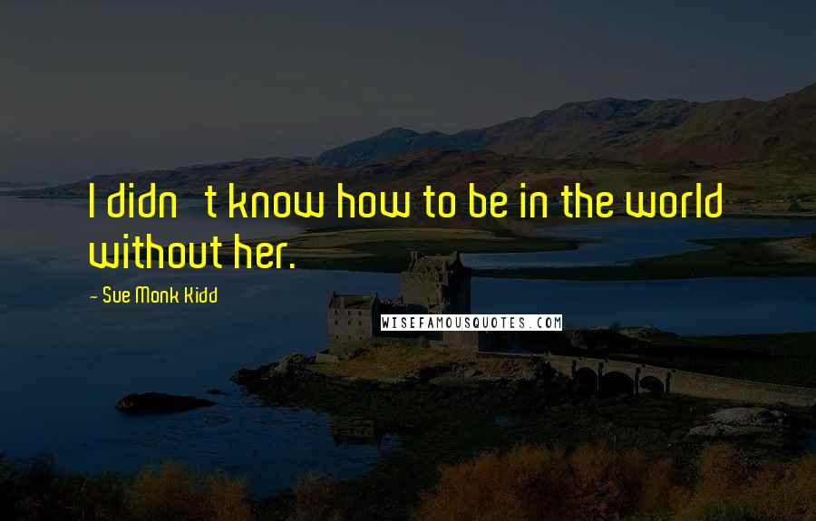 Sue Monk Kidd Quotes: I didn't know how to be in the world without her.