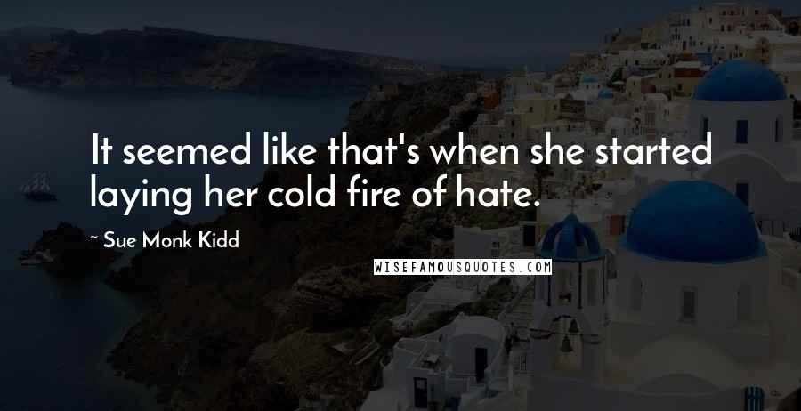 Sue Monk Kidd Quotes: It seemed like that's when she started laying her cold fire of hate.