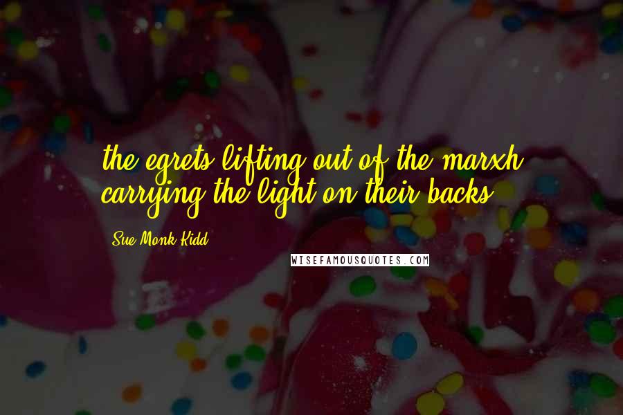 Sue Monk Kidd Quotes: the egrets lifting out of the marxh carrying the light on their backs.