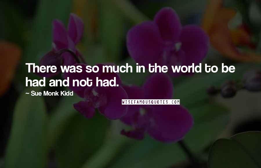 Sue Monk Kidd Quotes: There was so much in the world to be had and not had.