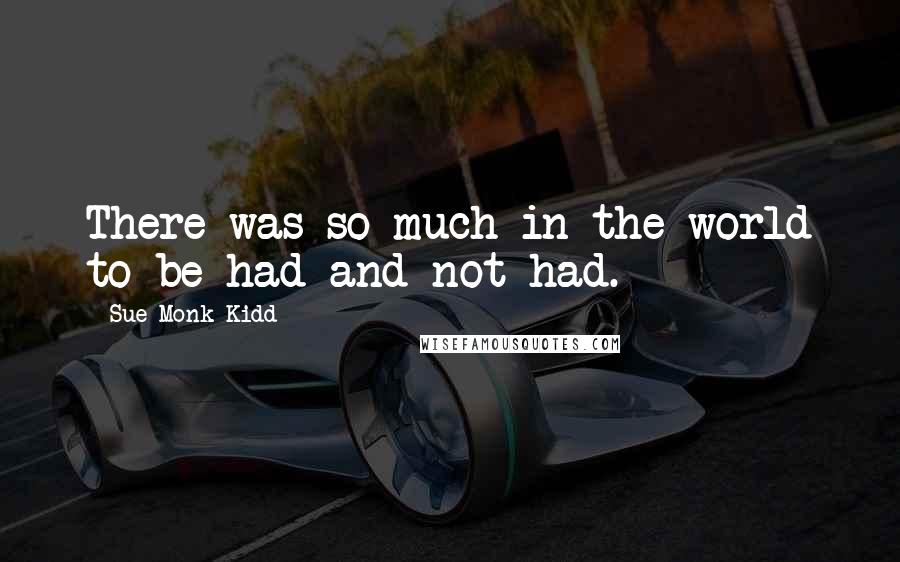 Sue Monk Kidd Quotes: There was so much in the world to be had and not had.