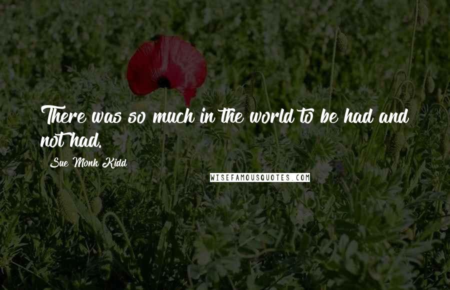 Sue Monk Kidd Quotes: There was so much in the world to be had and not had.